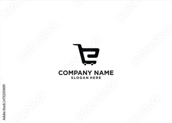 Fototapeta E Initial logo concept with shopping cart template vector