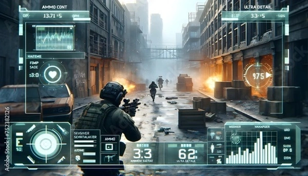 Obraz Intense First-Person Shooter (FPS) Game in Dystopian Future