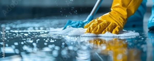 Obraz Advertisement for cleaning service with emphasis on hygiene and efficiency in various spaces. Concept Home Cleaning, Office Cleaning, Hygienic Spaces, Efficient Service, Professional Cleaners