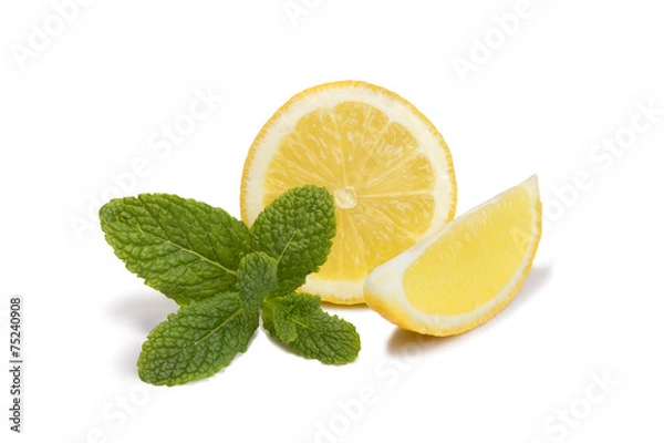 Fototapeta Sliced lemons with mint isolated