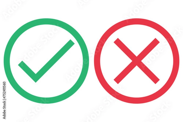 Obraz right and wrong icon with green and red, correct and incorrect symbol to guarantee the idea, agreement sign to confirm the right answer