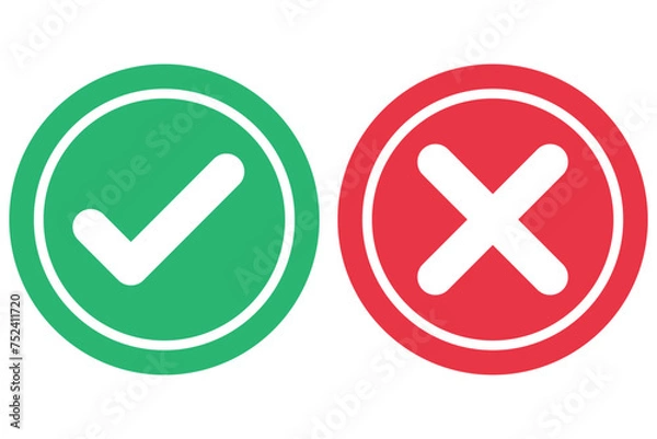 Obraz right and wrong icon with green and red, correct and incorrect symbol to guarantee the idea, agreement sign to confirm the right answer