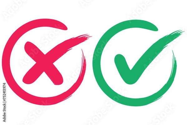 Obraz right and wrong icon with green and red, correct and incorrect symbol to guarantee the idea, agreement sign to confirm the right answer