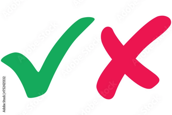Fototapeta right and wrong icon with green and red, correct and incorrect symbol to guarantee the idea, agreement sign to confirm the right answer