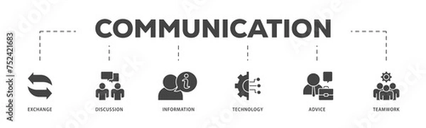 Obraz Communication icons process structure web banner illustration of exchange, discussion, information, technology, advice, and teamwork icon live stroke and easy to edit 