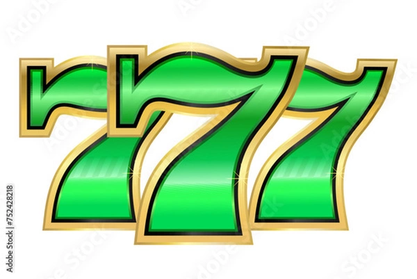 Fototapeta Green and gold number 777 on a white background. Winning combination in a casino. Vector illustration.