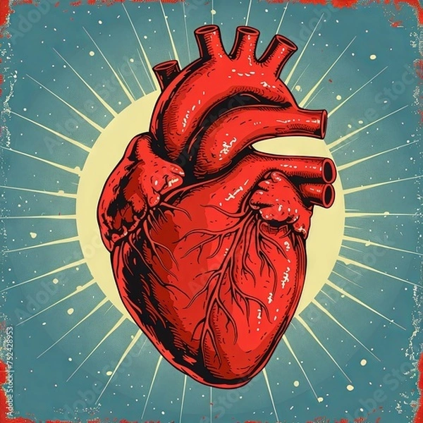 Fototapeta a hand drawn illustration of an unformed human heart with rays, in the style of pop art prints, realistic. Generative AI
