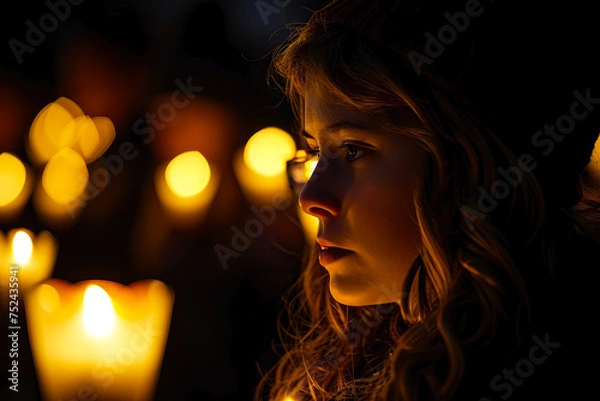 Fototapeta A solemn candlelight vigil held to remember those affected by hepatitis, emphasizing the importance of ongoing research and support.