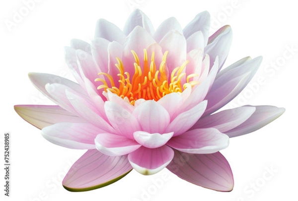 Fototapeta Pink water lily with dew drops floating on water on transparent background - stock png.