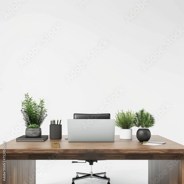 Fototapeta Front view desk arrangement with copy space on white background