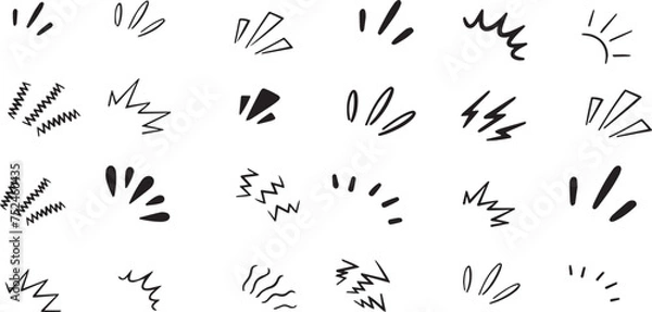 Fototapeta Doodle line sparkles and rays. Hand drawn explosion lines confetti, sun burst, decorative effect surprise elements. Sketch comic celebrating splash and sign. Vector