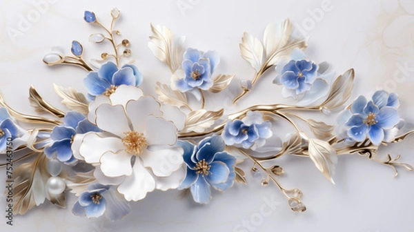 Obraz white flower on blue, Generative AI