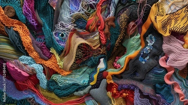 Fototapeta Abstract Textile Art with Diverse Textures and Threads