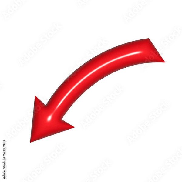 Fototapeta 3D red arrow on white background. Shiny Arrows for app, website, social media and digital advertisement use.