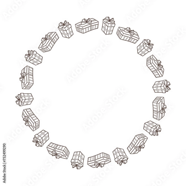 Fototapeta Hand drawn frame with  gift box.  Birthday clipart in doodle style. Vector Isolated illustration on a white background. Perfect for daily planner,  social media,  greeting card.
