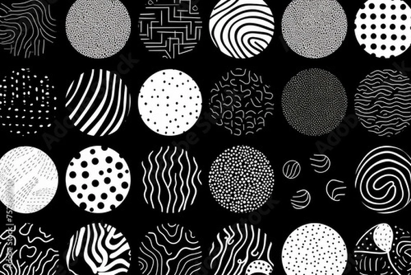 Fototapeta Set of round grunge vector shapes. Hand drawn pencil sketch banners abstract shapes Grunge art. Retro background Vintage style illustration Design elements