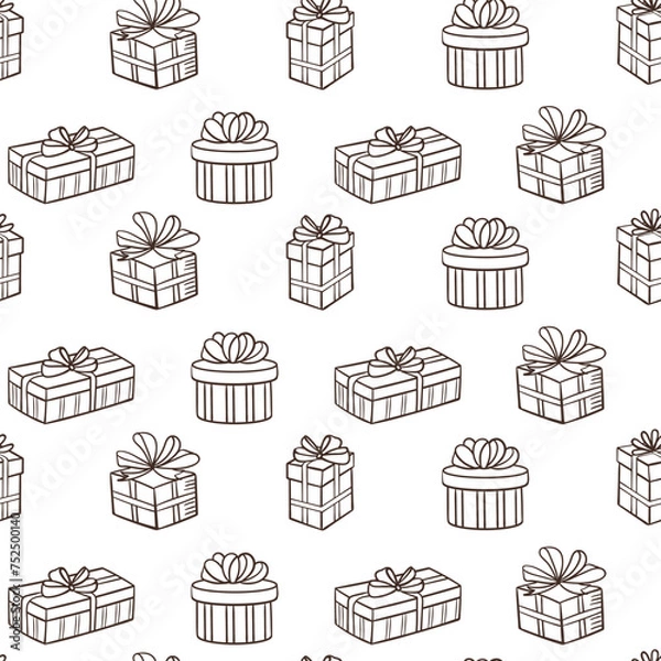 Obraz Hand drawn birthday background with gift box. Seamless pattern in doodle style.