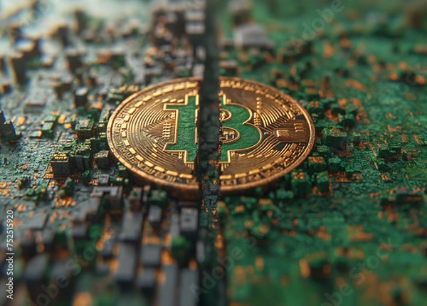 Fototapeta A process of Bitcoin halving. Cryptocurrency concept image