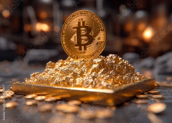 Fototapeta A process of Bitcoin halving. Cryptocurrency concept image