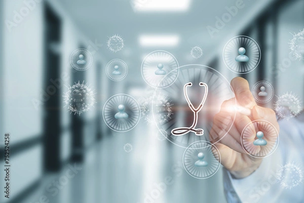 Fototapeta The physician draws a diagnostic system.