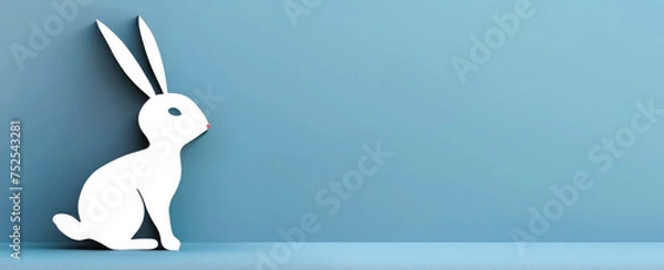 Fototapeta silhouette of a white Easter bunny in profile on a blue background, copyspace