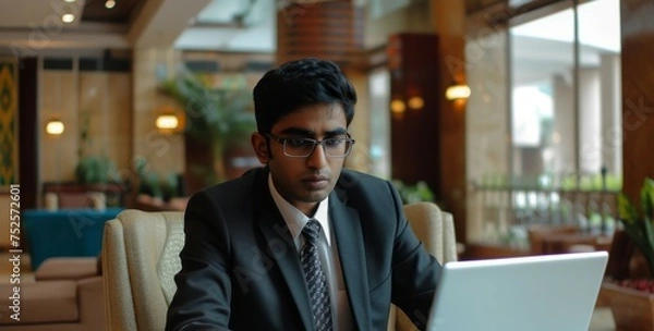 Obraz Indian man using laptop inside