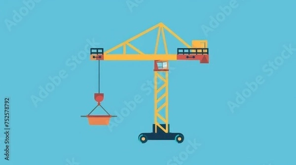 Fototapeta A vector icon representing a crane or lifting equipment used in building construction, shipping, transportation, and production