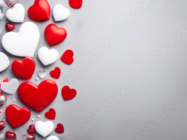Fototapeta simple gray background with red and white hearts, valentines day theme
