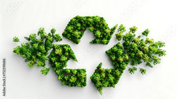 Fototapeta Recycle sign made of green trees on white background