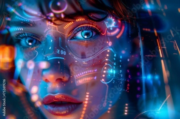 Obraz Future woman with cyber technology eye panel concept