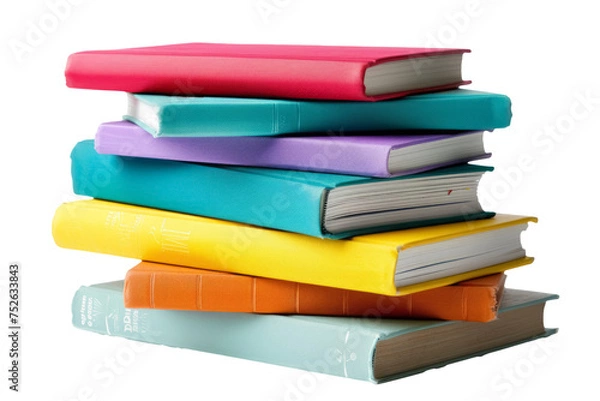 Fototapeta colorful stacked books isolated on transparent background, world book day 