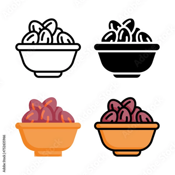 Fototapeta Date palm icon set style collection in line, solid, flat, flat line style on white background