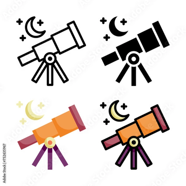 Obraz Looking moon icon set style collection in line, solid, flat, flat line style on white background