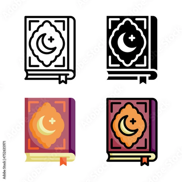 Fototapeta Quran icon set style collection in line, solid, flat, flat line style on white background