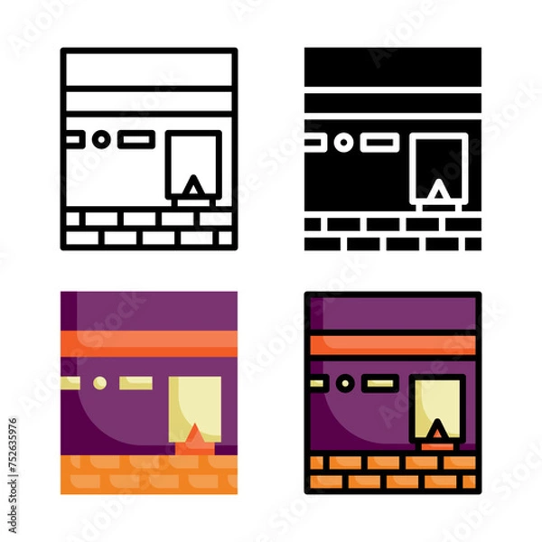 Obraz Kaaba icon set style collection in line, solid, flat, flat line style on white background
