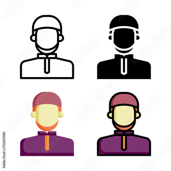 Fototapeta Man muslim icon set style collection in line, solid, flat, flat line style on white background