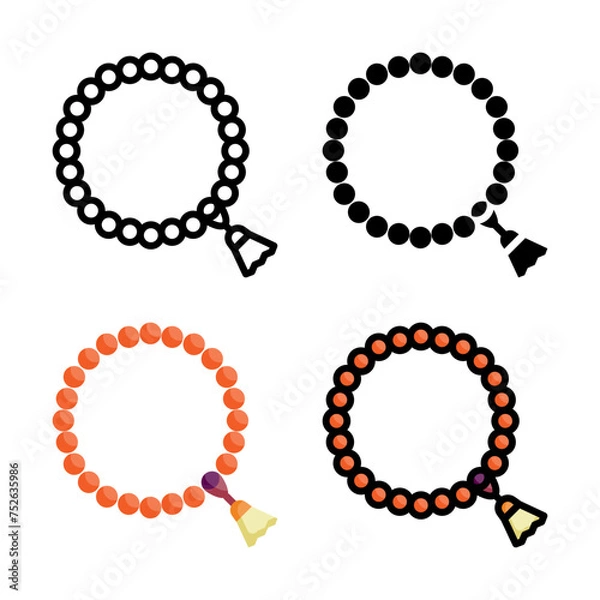 Fototapeta Tasbih icon set style collection in line, solid, flat, flat line style on white background