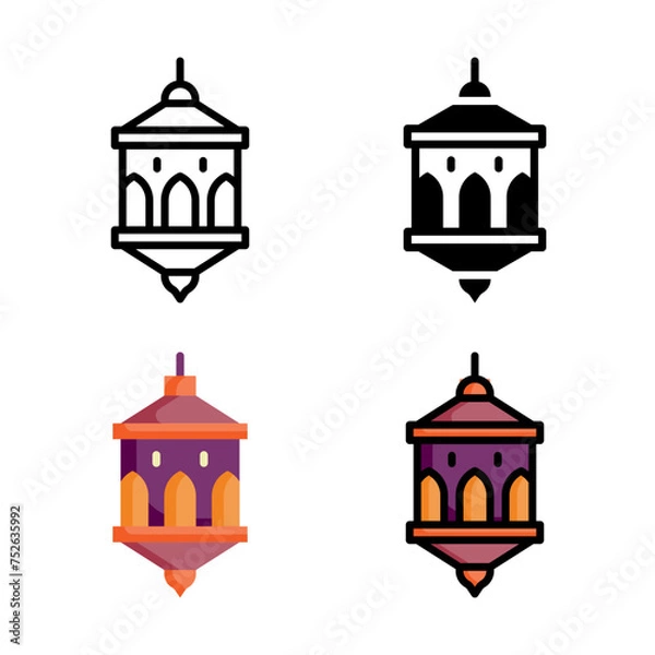 Fototapeta Lantern icon set style collection in line, solid, flat, flat line style on white background