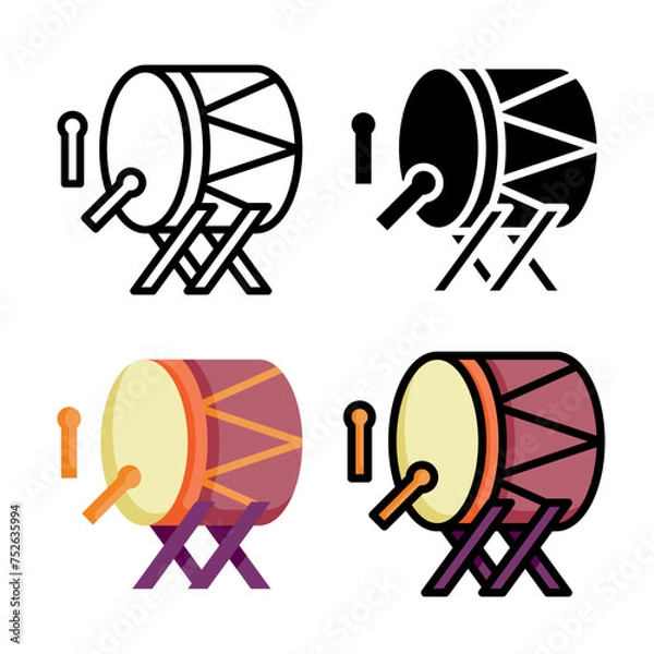 Fototapeta Drum muslim icon set style collection in line, solid, flat, flat line style on white background