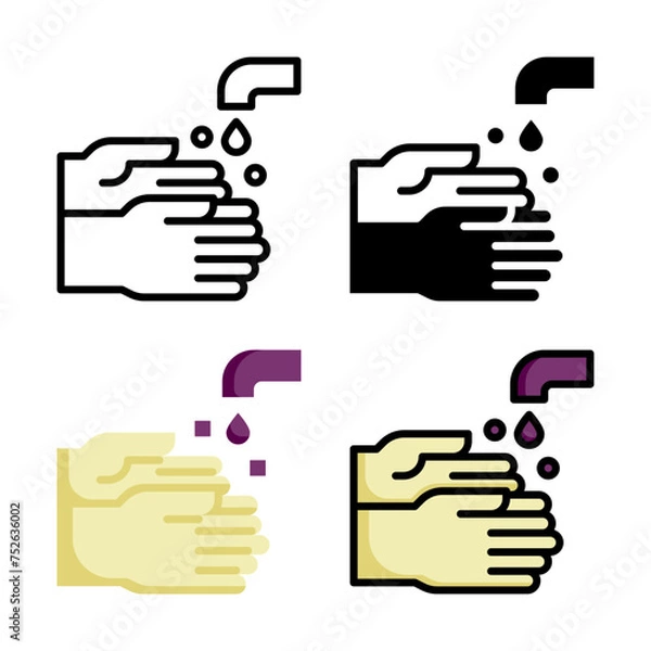 Fototapeta Washing hands icon set style collection in line, solid, flat, flat line style on white background