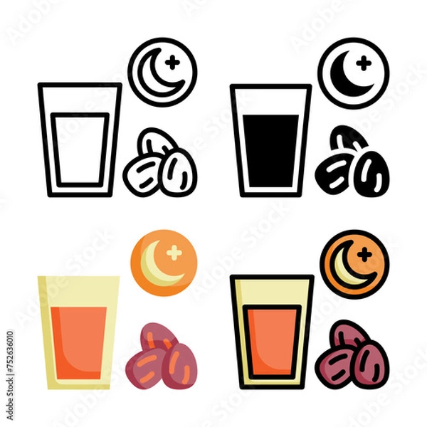 Fototapeta Iftar icon set style collection in line, solid, flat, flat line style on white background