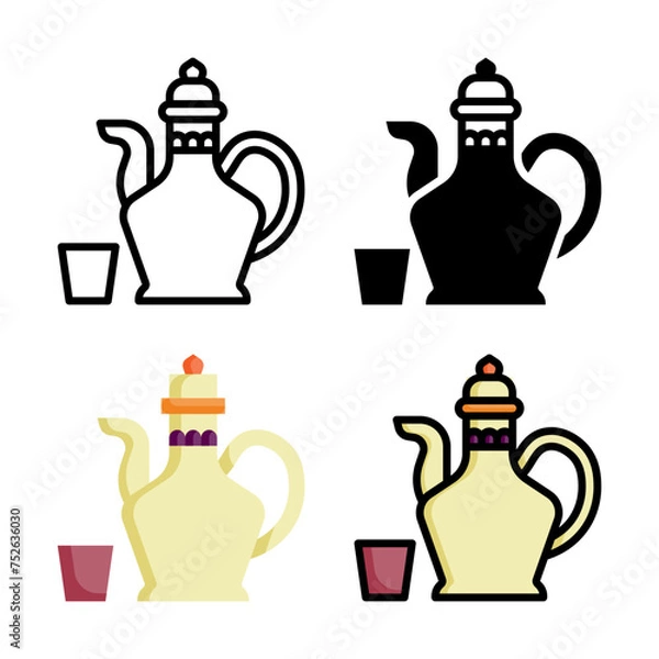 Fototapeta Arabic teapot icon set style collection in line, solid, flat, flat line style on white background