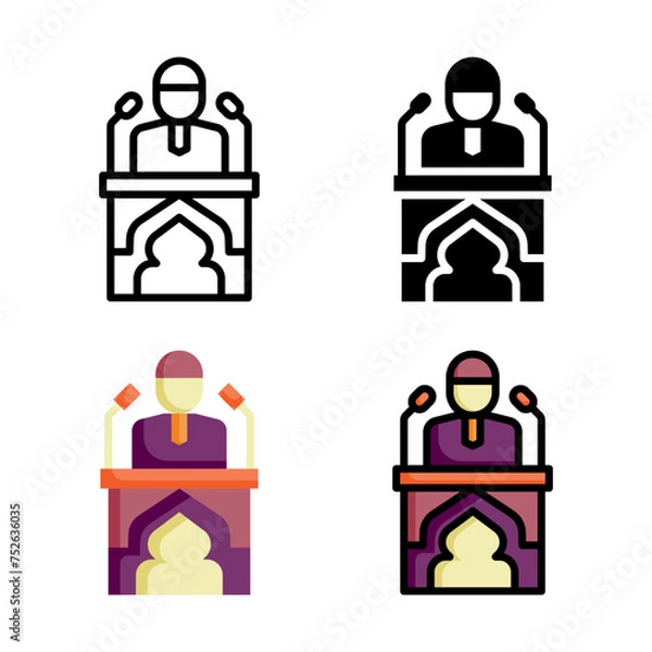 Fototapeta Sermon icon set style collection in line, solid, flat, flat line style on white background