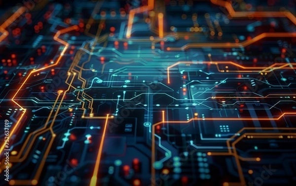 Fototapeta Abstract futuristic electronic circuit technology background