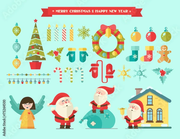 Fototapeta Merry christmas. Vector winter icons and elements