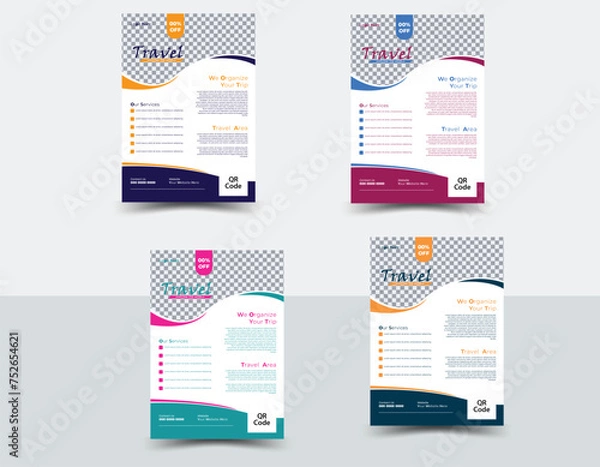 Fototapeta Free Modern Four Color Variation Travel Flyer Design Template.