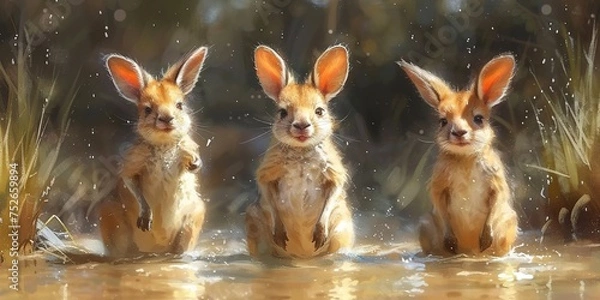 Fototapeta Kangaroo watercolor painting with background