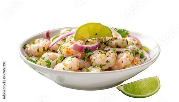 Obraz shrimp ceviche with onions isolated, lemon
