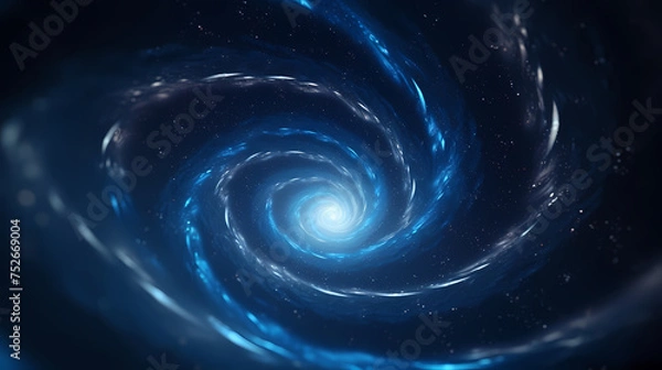 Fototapeta Holographic quantum vortex, shimmering particles spiraling through three-dimensional blue space