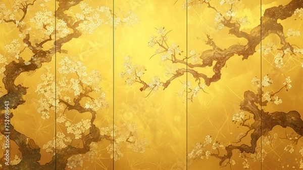 Fototapeta 金の屏風テクスチャー、松5